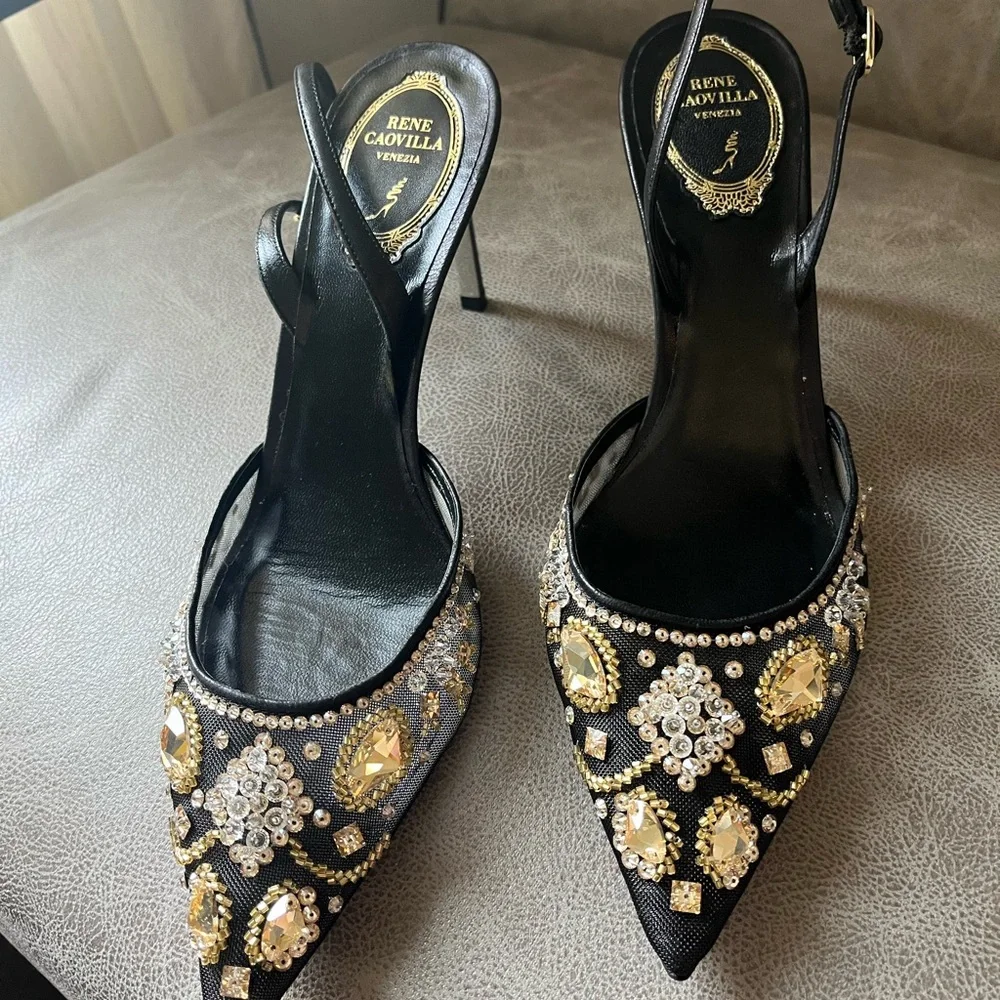 Rene Caovilla Black Embellished Heels - Picture 2 of 6